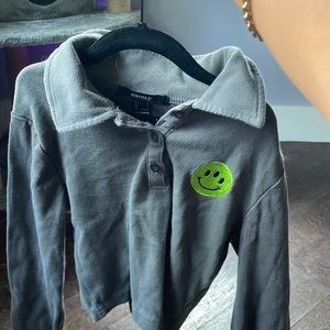 Forever 21 Alien Embroidery Long Sleeve Polo